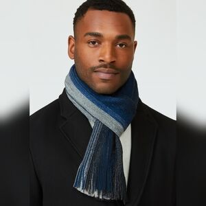 J. Ferrar Men's Woven Scarf in Blue & Gray W/Fringe Hem NWT